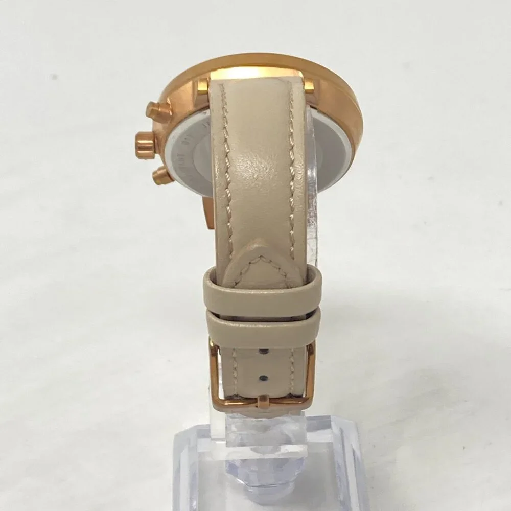 MVMT Nova Luna Women Watch 37mm Rose Gold Tone Dual Time Day Leather New Battery